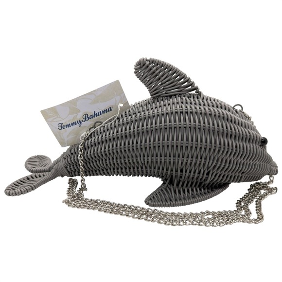 Tommy Bahama Handbags - NEW Tommy Bahama Grey Wicker Dolphin Crossbody Bag Novelty Purse WW6021A